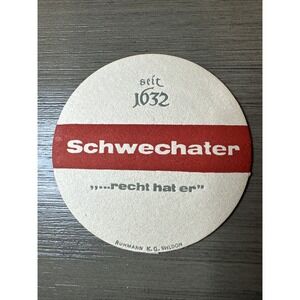 Vintage Schwechater Beer Coaster Austria Austrian Breweriana Vienna Beer
